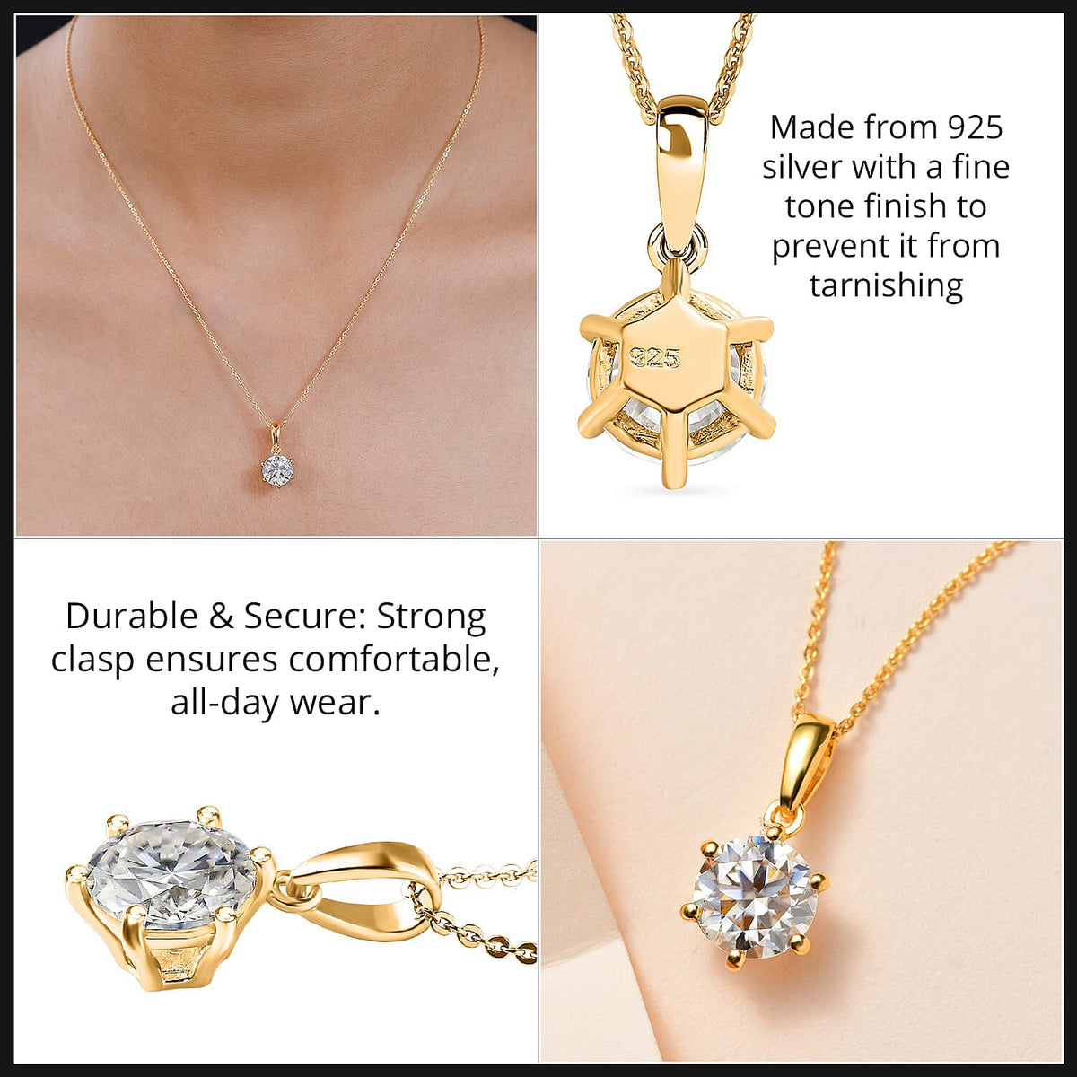 1.79 Ct. Moissanite Round Solitaire Pendant with Chain (Size 20) in 18K Vermeil Yellow Gold Plated Sterling Silver 4157920 6