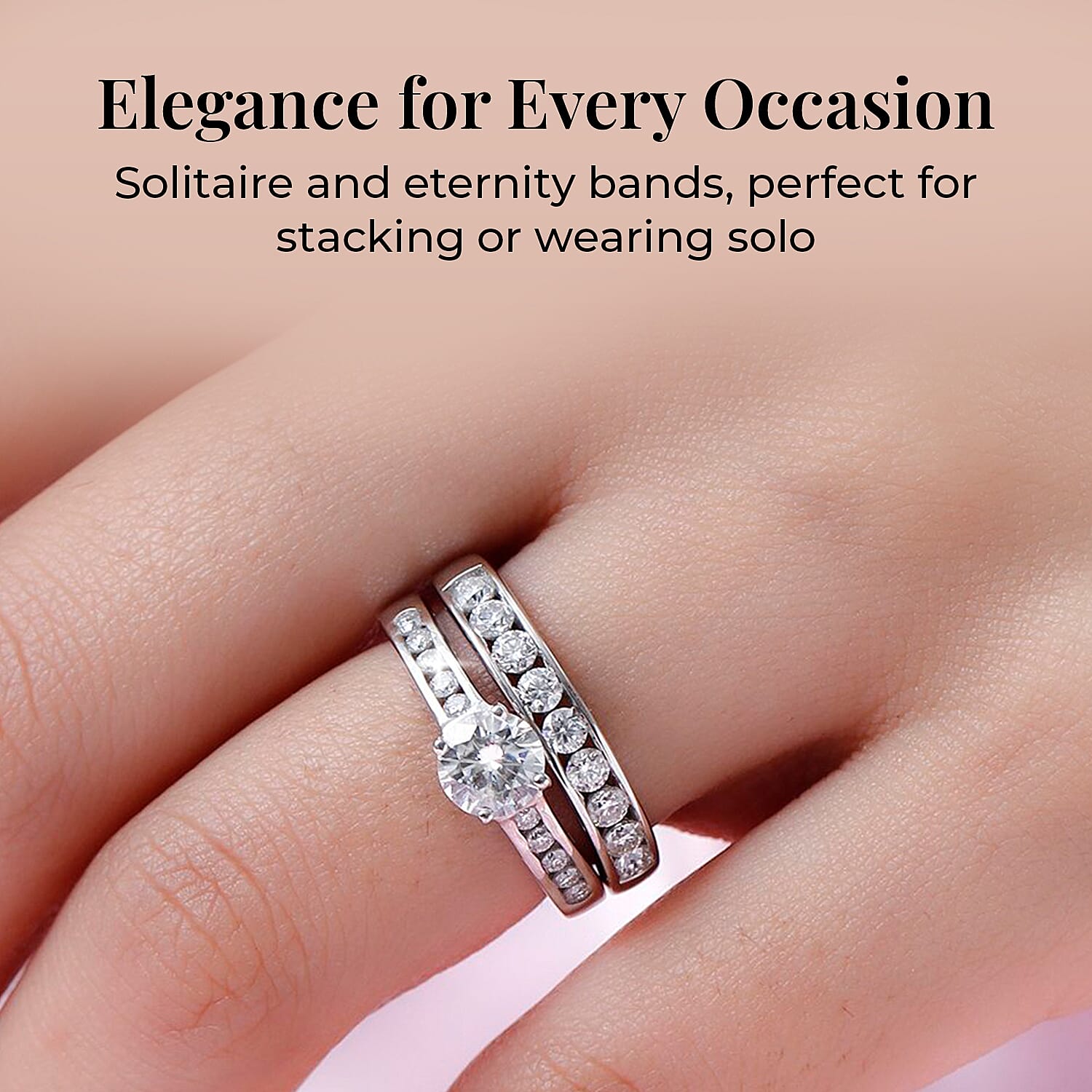 D'joy 1.5 Ct. Moissanite Stackable Ring jewellery set in Platinum Sterling Silver 4201129 3