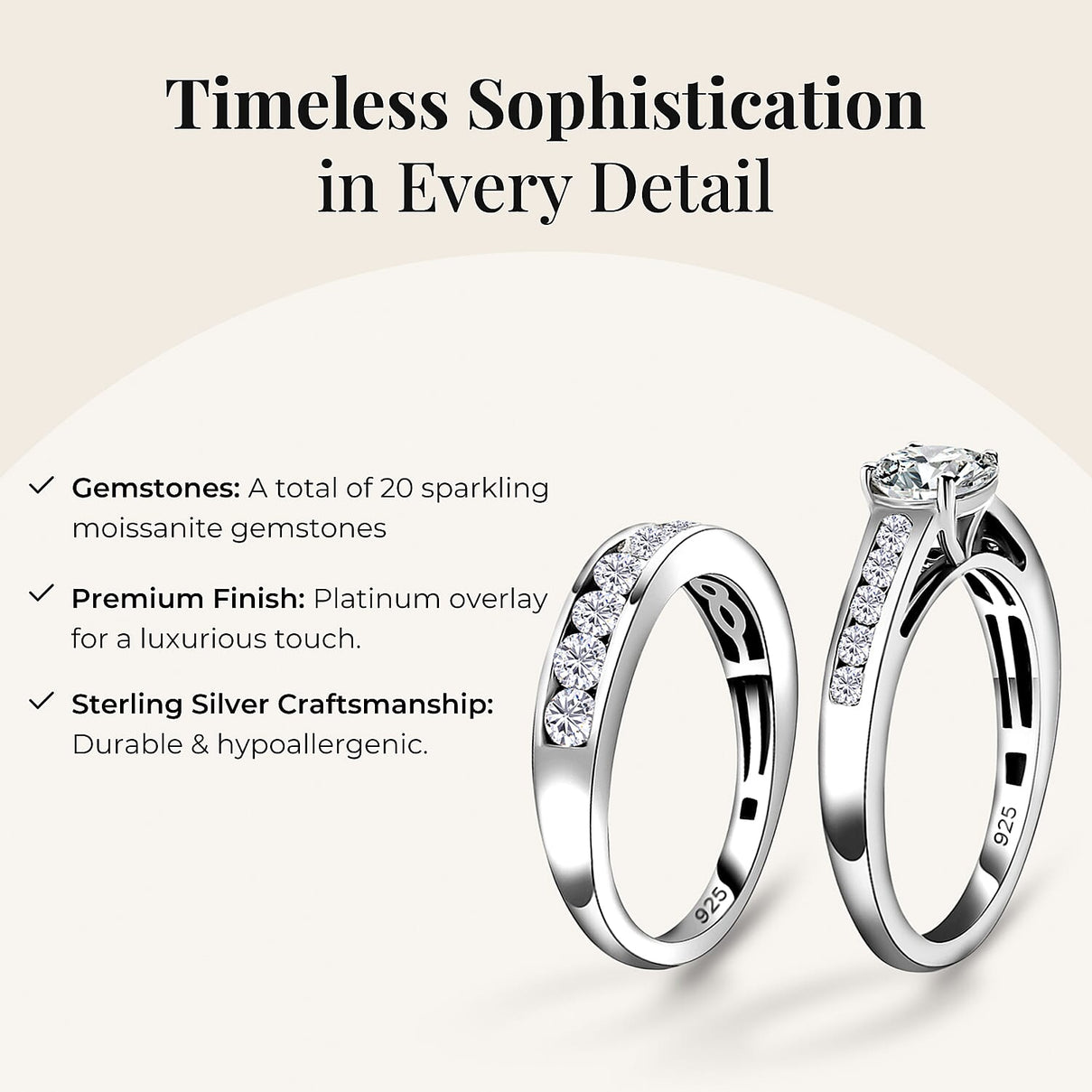 D'joy 1.5 Ct. Moissanite Stackable Ring jewellery set in Platinum Sterling Silver 4201129 4