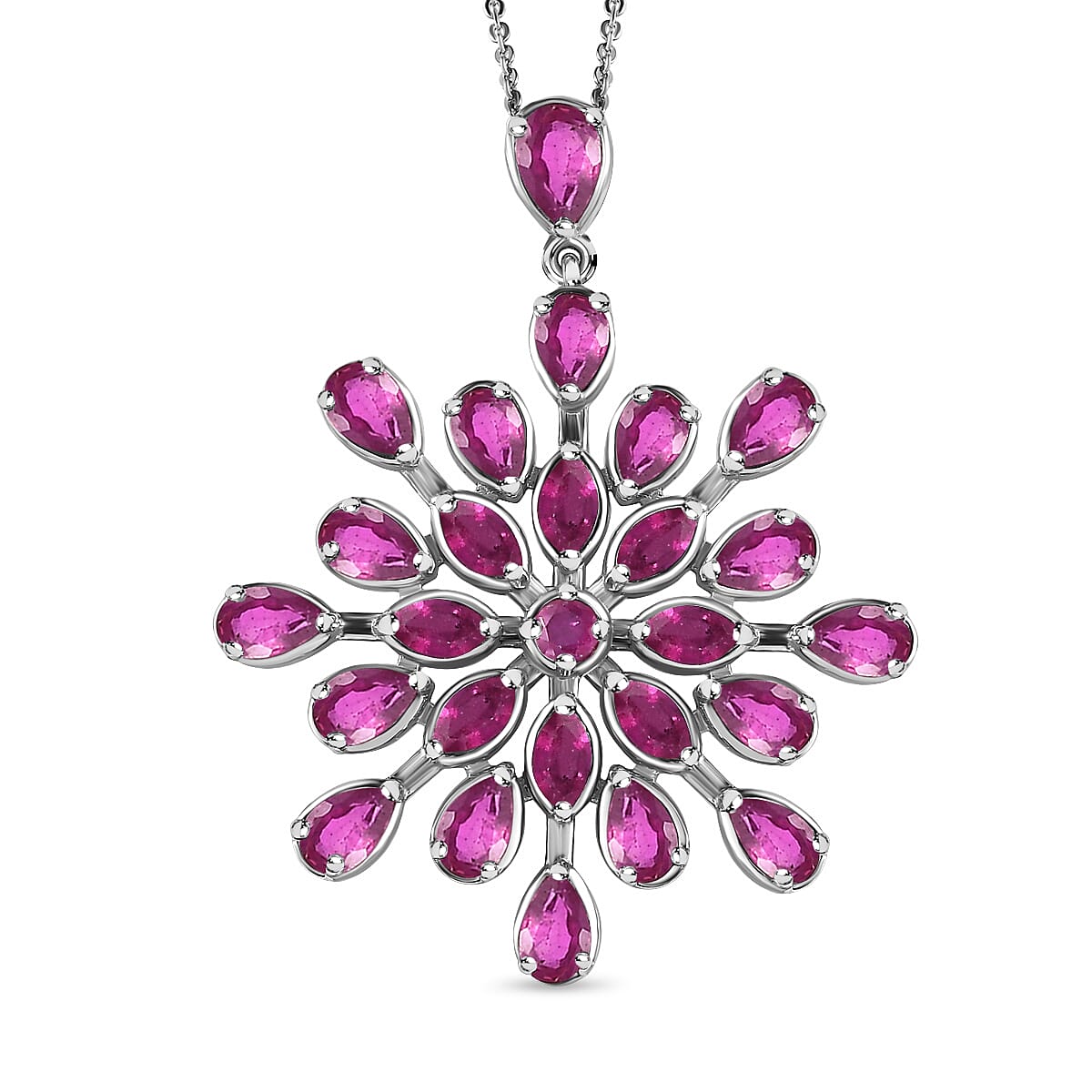 7.36 Ct. African Ruby Floral Pendant with Chain (Size 20) in Platinum Overlay Sterling Silver 4204678 0
