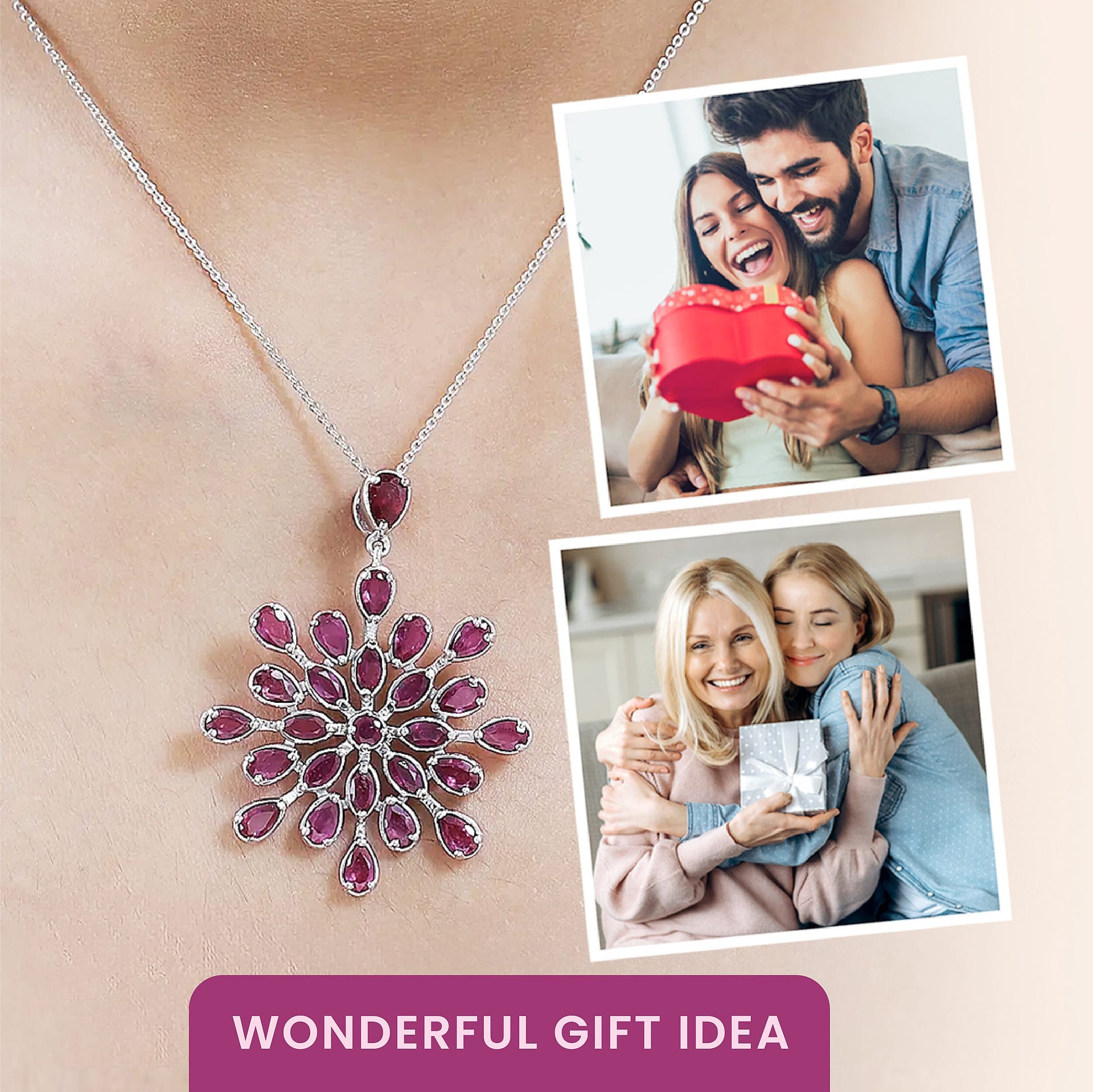7.36 Ct. African Ruby Floral Pendant with Chain (Size 20) in Platinum Overlay Sterling Silver 4204678 2