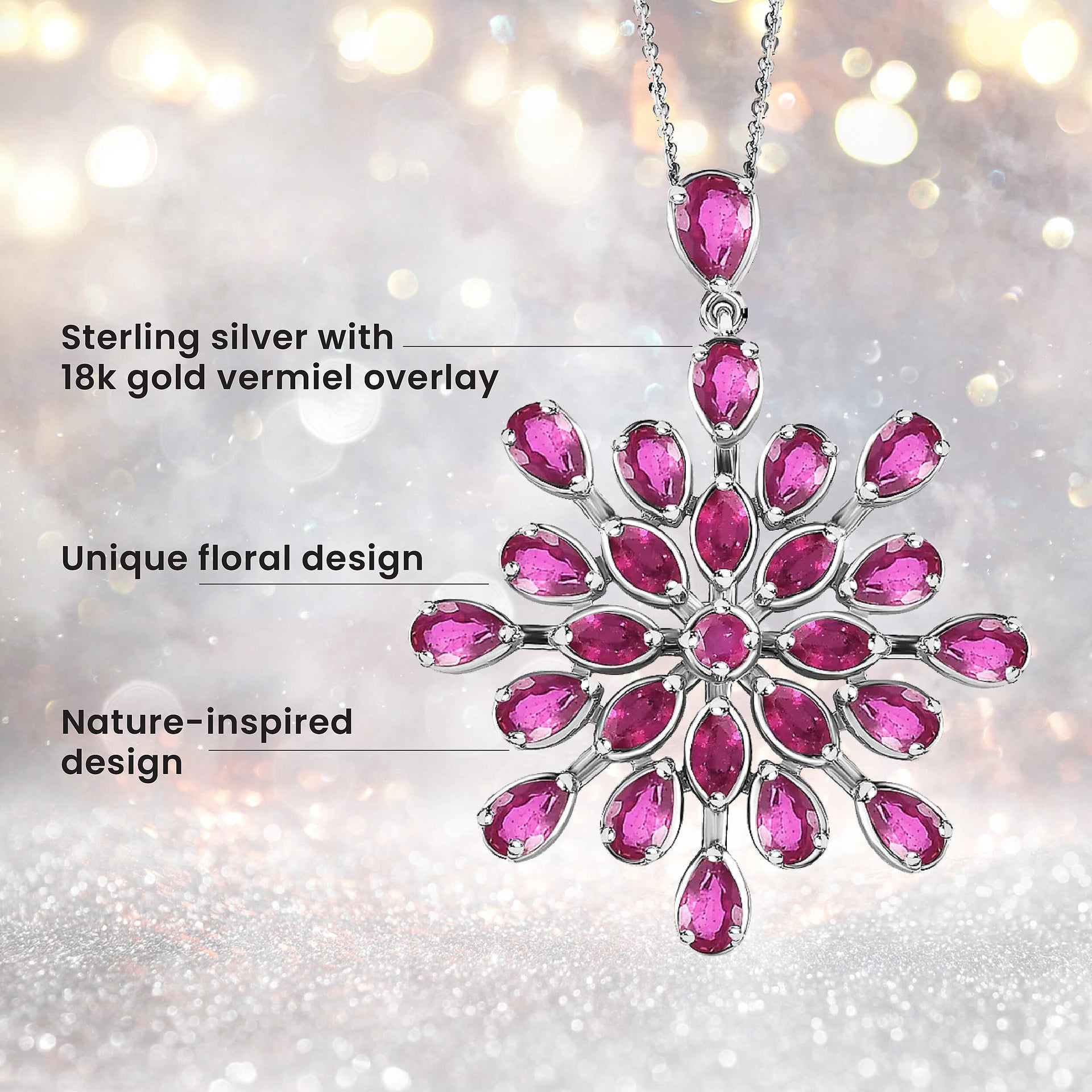 7.36 Ct. African Ruby Floral Pendant with Chain (Size 20) in Platinum Overlay Sterling Silver 4204678 4