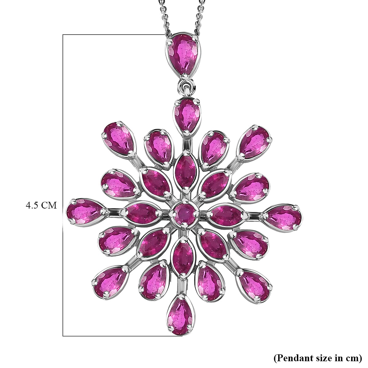 7.36 Ct. African Ruby Floral Pendant with Chain (Size 20) in Platinum Overlay Sterling Silver 4204678 7