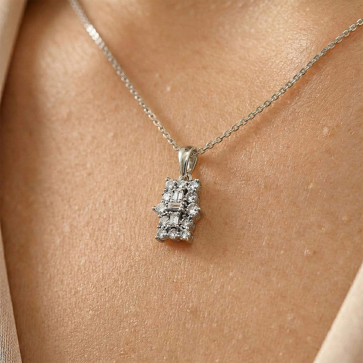 LUXURIANT 0.5 Ct. Lab Grown Diamond Boat Pendant with Chain (Size 20) in Rhodium Overlay Sterling Silver (SI G/H) 4356995 2