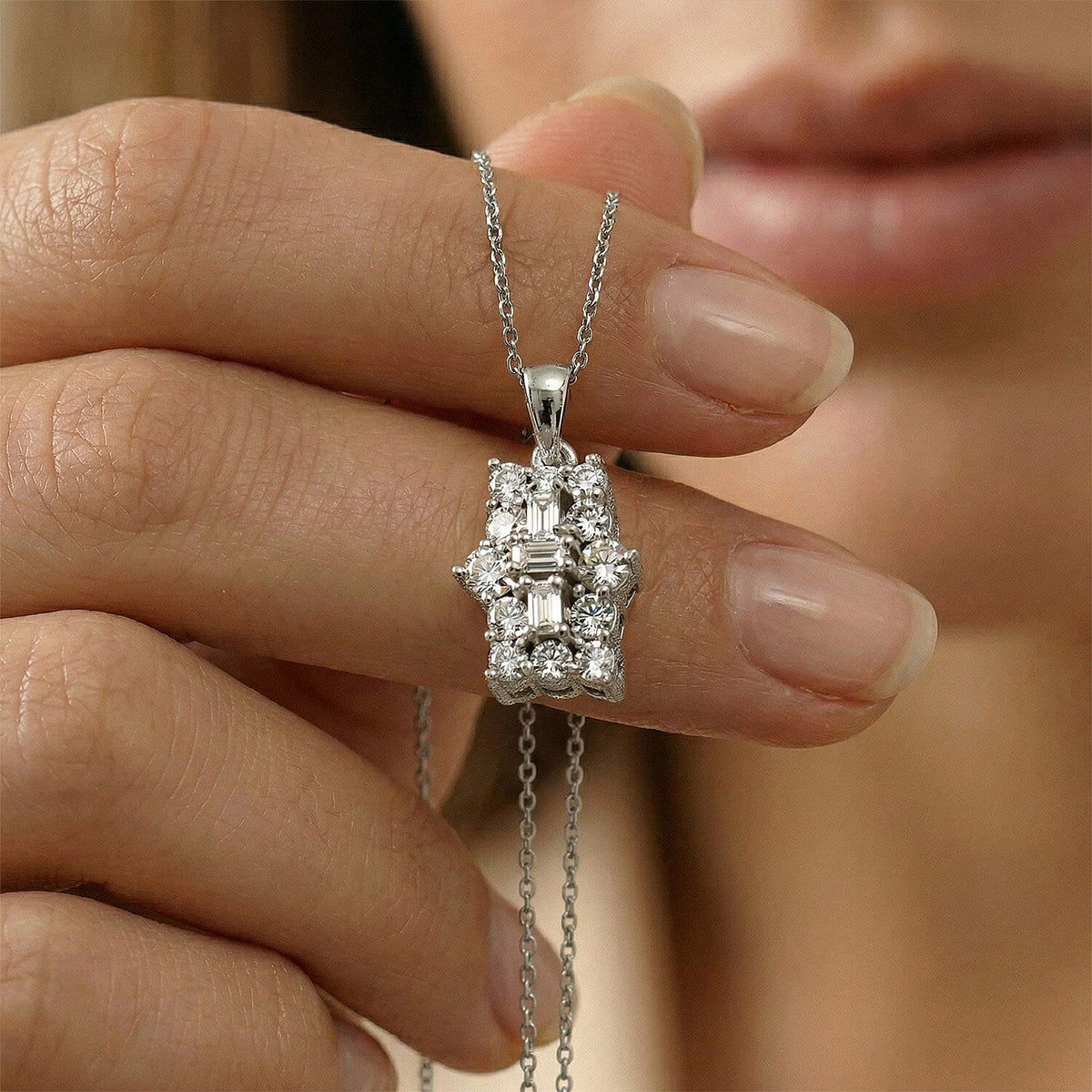 LUXURIANT 0.5 Ct. Lab Grown Diamond Boat Pendant with Chain (Size 20) in Rhodium Overlay Sterling Silver (SI G/H) 4356995 5
