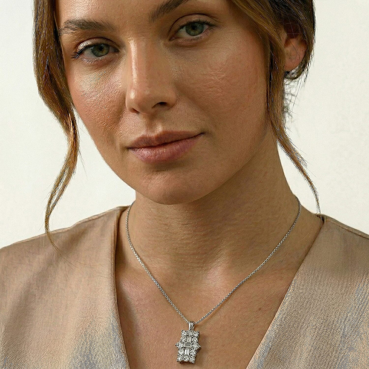 LUXURIANT 0.5 Ct. Lab Grown Diamond Boat Pendant with Chain (Size 20) in Rhodium Overlay Sterling Silver (SI G/H) 4356995 6