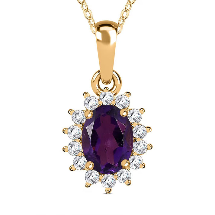 Hebei Peridot August Birthstone and Natural Zircon Halo Pendant with Chain(Size-20 with Lobster Clasp) in 18K Vermeil Yellow Gold Plated Sterling Silver 4400806 1