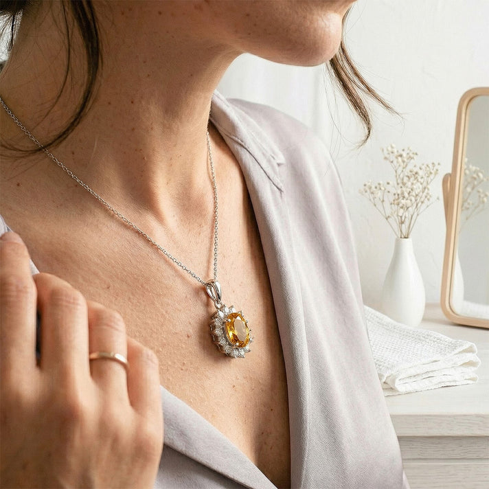 Hebei Peridot August Birthstone and Natural Zircon Halo Pendant with Chain(Size-20 with Lobster Clasp) in 18K Vermeil Yellow Gold Plated Sterling Silver 4400806 2
