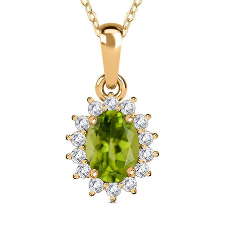 Hebei Peridot August Birthstone and Natural Zircon Halo Pendant with Chain(Size-20 with Lobster Clasp) in 18K Vermeil Yellow Gold Plated Sterling Silver 4400806 1