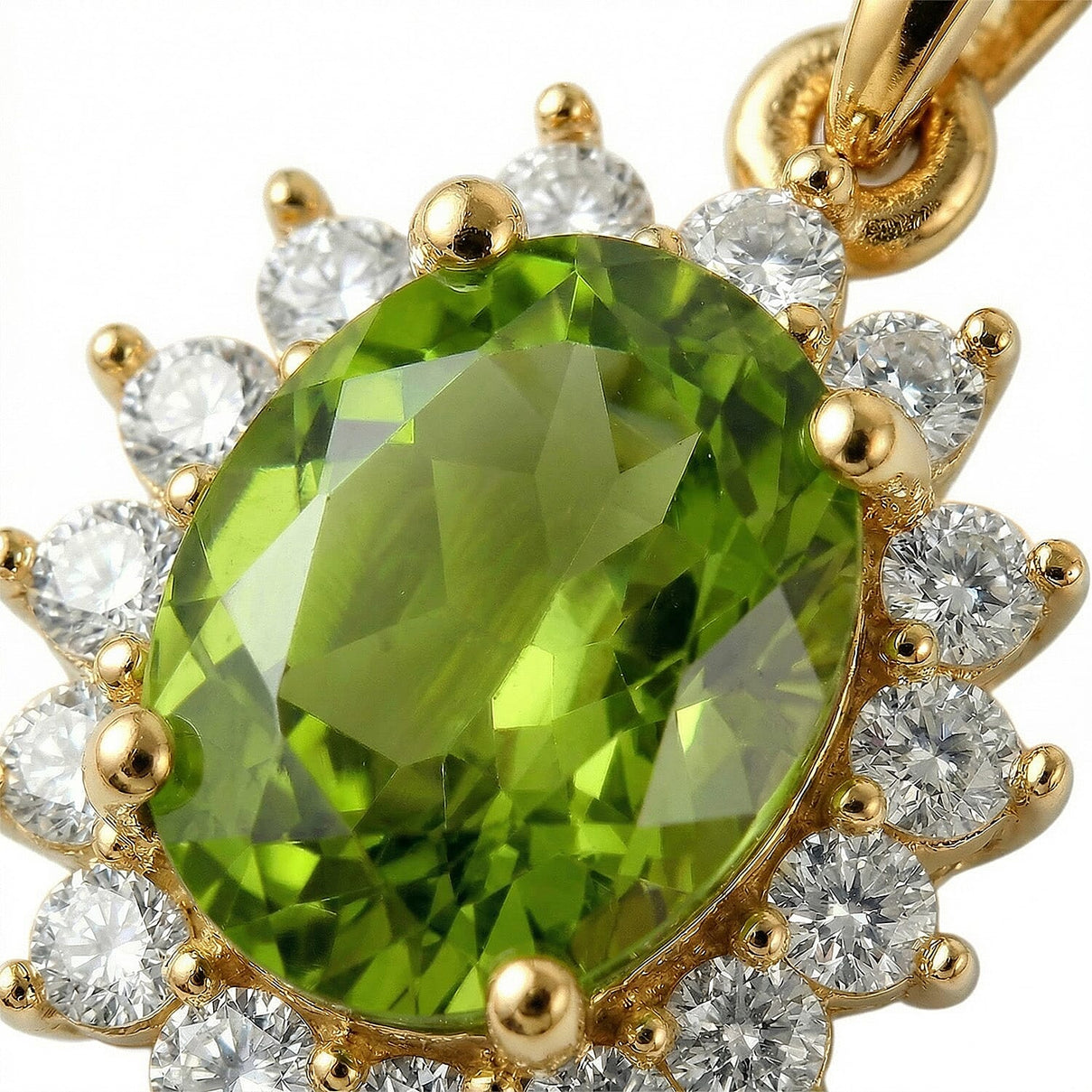 Hebei Peridot August Birthstone and Natural Zircon Halo Pendant with Chain(Size-20 with Lobster Clasp) in 18K Vermeil Yellow Gold Plated Sterling Silver 4400806 6