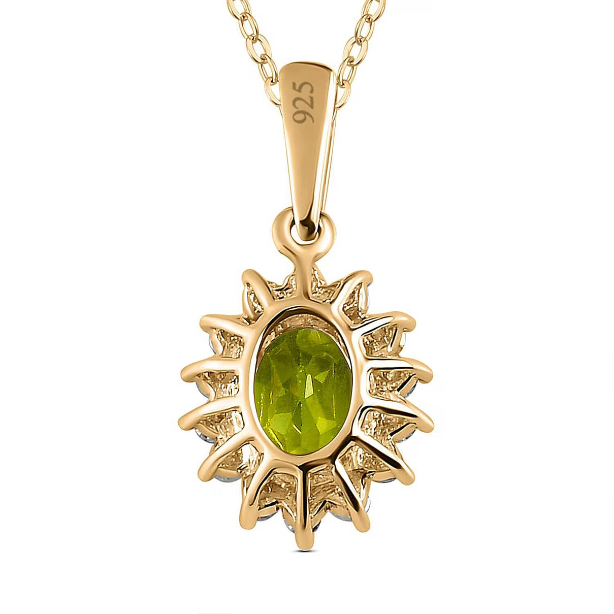 Hebei Peridot August Birthstone and Natural Zircon Halo Pendant with Chain(Size-20 with Lobster Clasp) in 18K Vermeil Yellow Gold Plated Sterling Silver 4400806 8