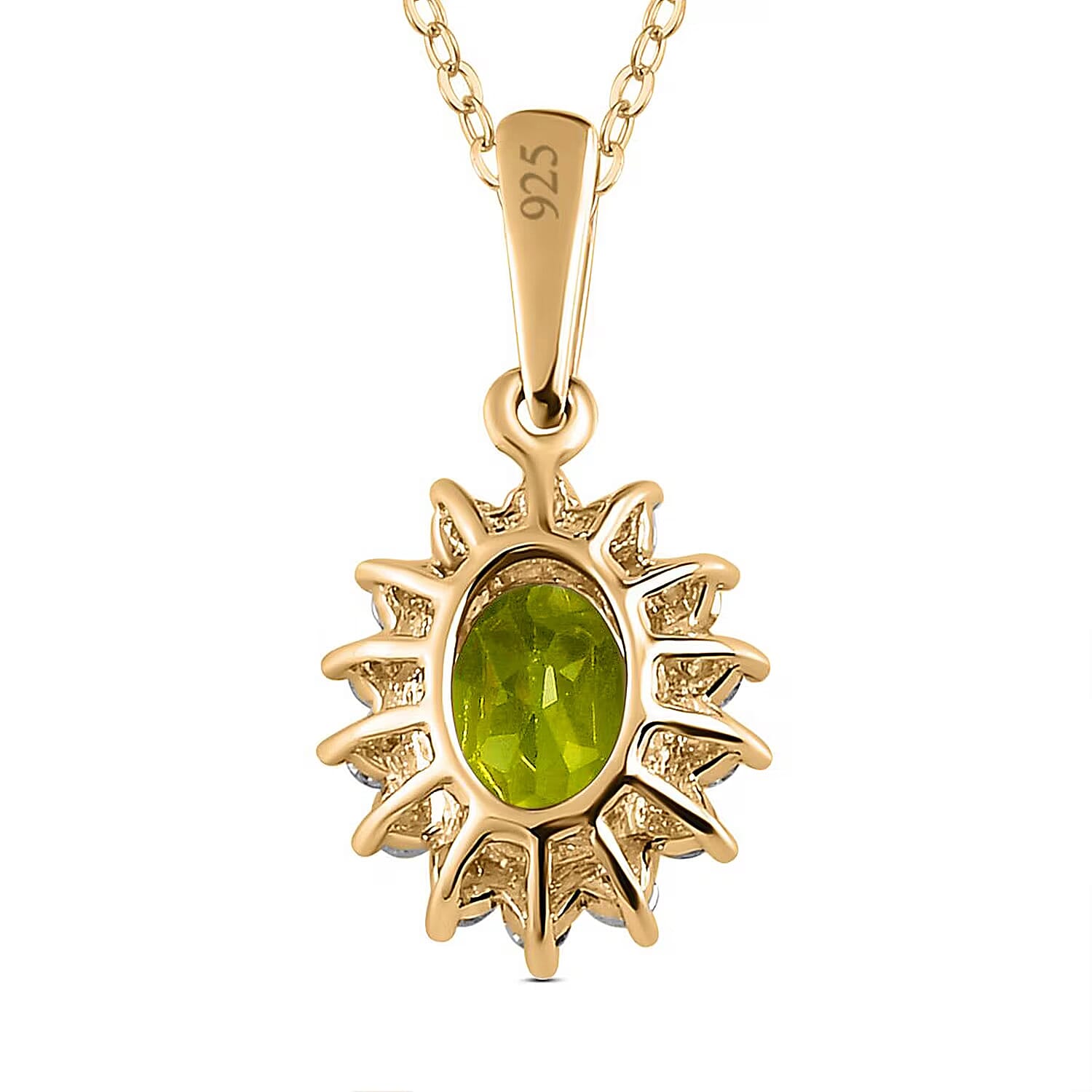 Hebei Peridot August Birthstone and Natural Zircon Halo Pendant with Chain(Size-20 with Lobster Clasp) in 18K Vermeil Yellow Gold Plated Sterling Silver 4400806 8