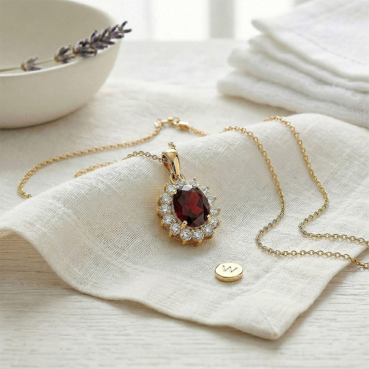Red Garnet January Birthstone and Natural Zircon Halo Pendant with Chain (Size - 20) in 18K Vermeil Yellow Gold Plated Sterling Silver 4400808 7