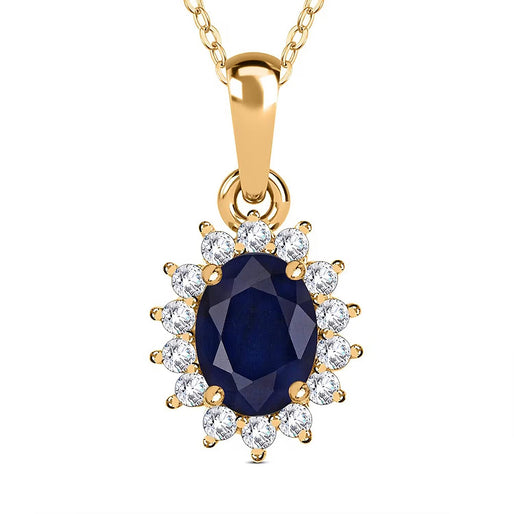Royal Bali Collection - D'Joy Rainbow Moonstone & Natural Zircon Halo Pendant with Chain (Size - 20) in 18K Vermeil Yellow Gold Plated Sterling Silver 1.00 Ct