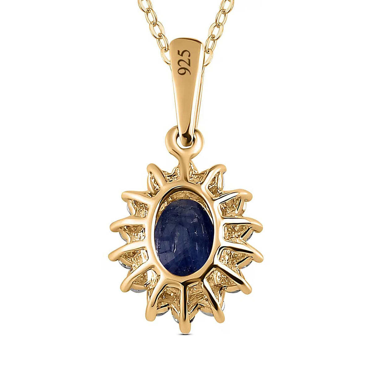 Masoala Sapphire September Birthstone and Natural Zircon Halo Pendant with Chain (Size - 20) with Lobster Clasp in 18K Vermeil Yellow Gold Plated Sterling Silver 4400815 7