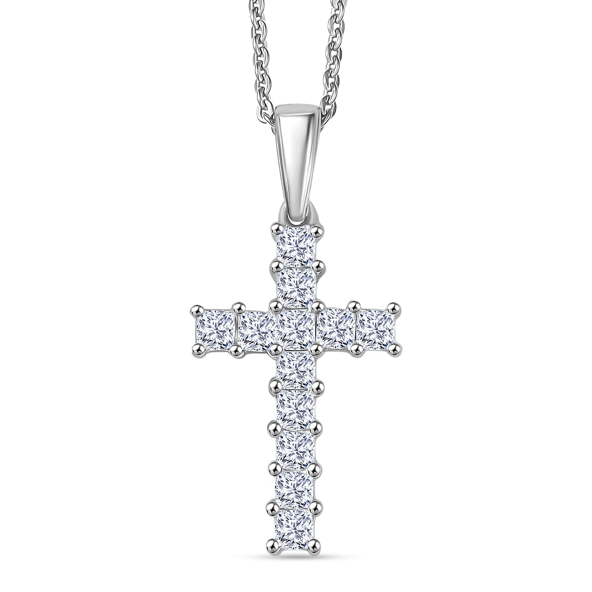 0.58 Ct Luxuriant Lab Grown Diamond (VS-EF) Cross Pendant with Chain (Size 20) in Rhodium Overlay St 4418489 0