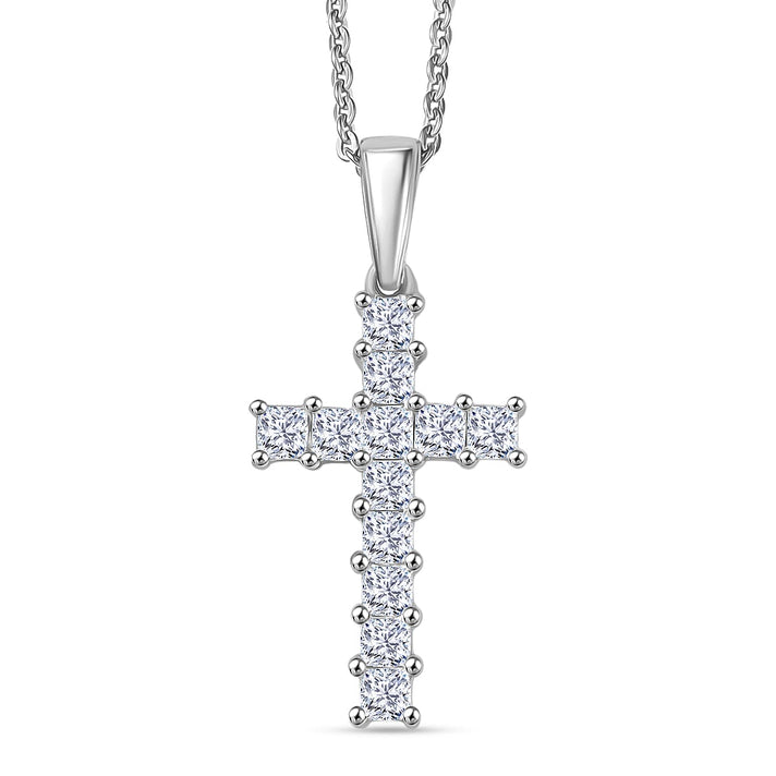 0.58 Ct Luxuriant Lab Grown Diamond (VS-EF) Cross Pendant with Chain (Size 20) in Rhodium Overlay St 4418489 1