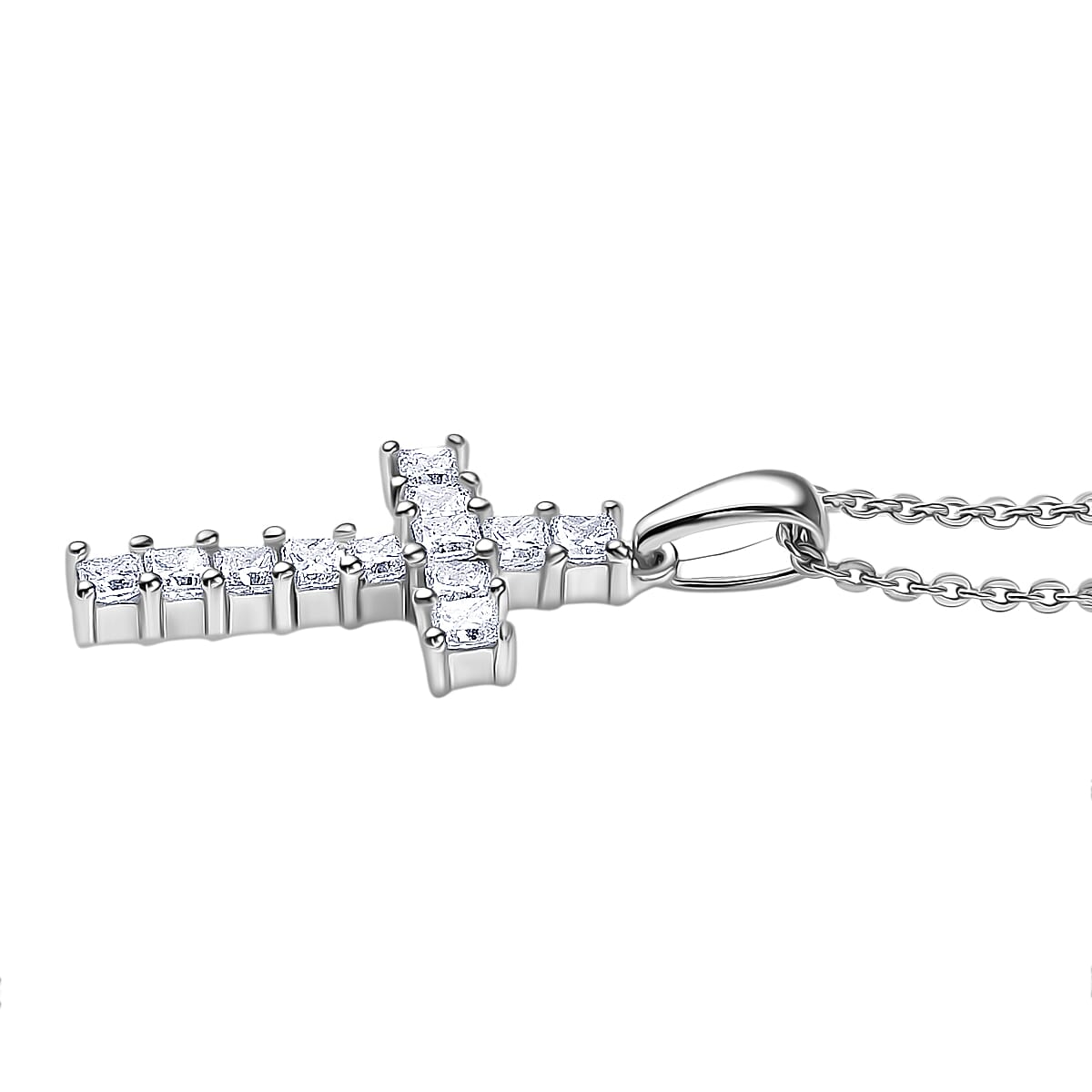 0.58 Ct Luxuriant Lab Grown Diamond (VS-EF) Cross Pendant with Chain (Size 20) in Rhodium Overlay St 4418489 4