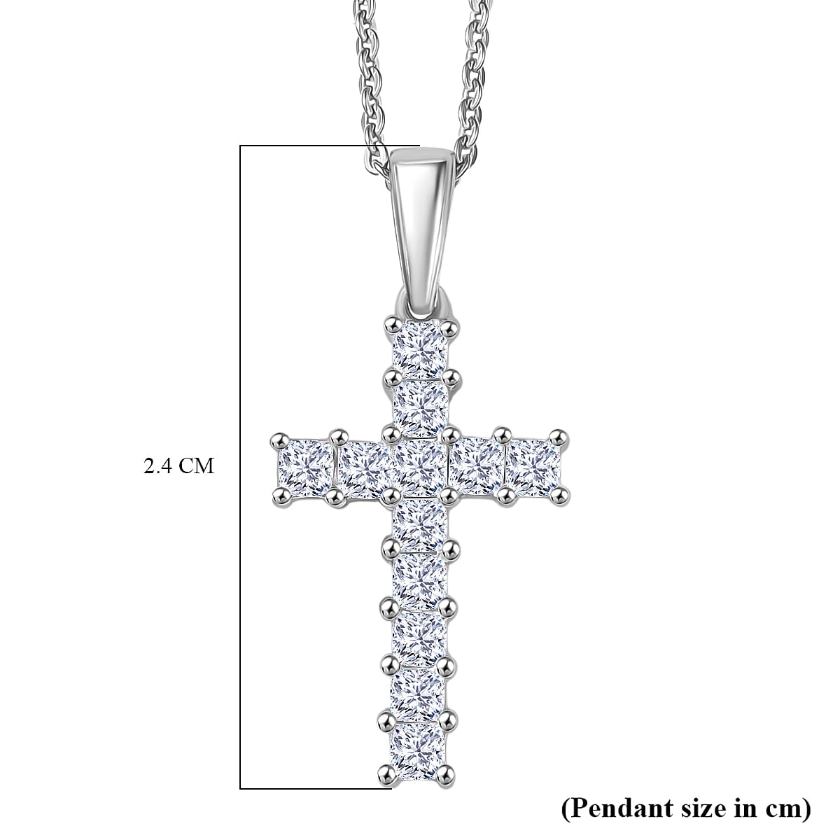 0.58 Ct Luxuriant Lab Grown Diamond (VS-EF) Cross Pendant with Chain (Size 20) in Rhodium Overlay St 4418489 7