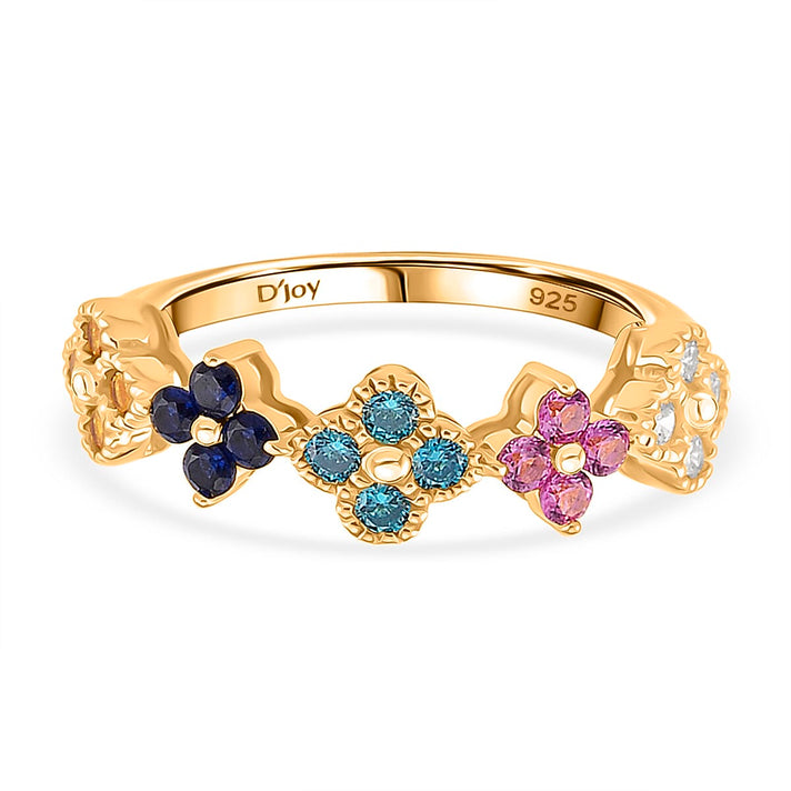 2 Piece Set -  D'Joy Multi Colour Cubic Zirconia Necklace (Size - 18) and Ring in Yellow Gold Plated Sterling Silver 2.52 Ct. 4434951 1