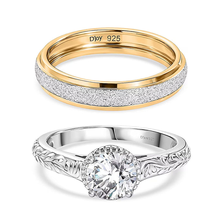 Set of 2 - D'Joy Moissanite Band Ring in Platinum Overlay Sterling 1.00 Ct. 4449279 1