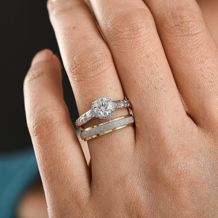 Set of 2 - D'Joy Moissanite Band Ring in Platinum Overlay Sterling 1.00 Ct. 4449279 2