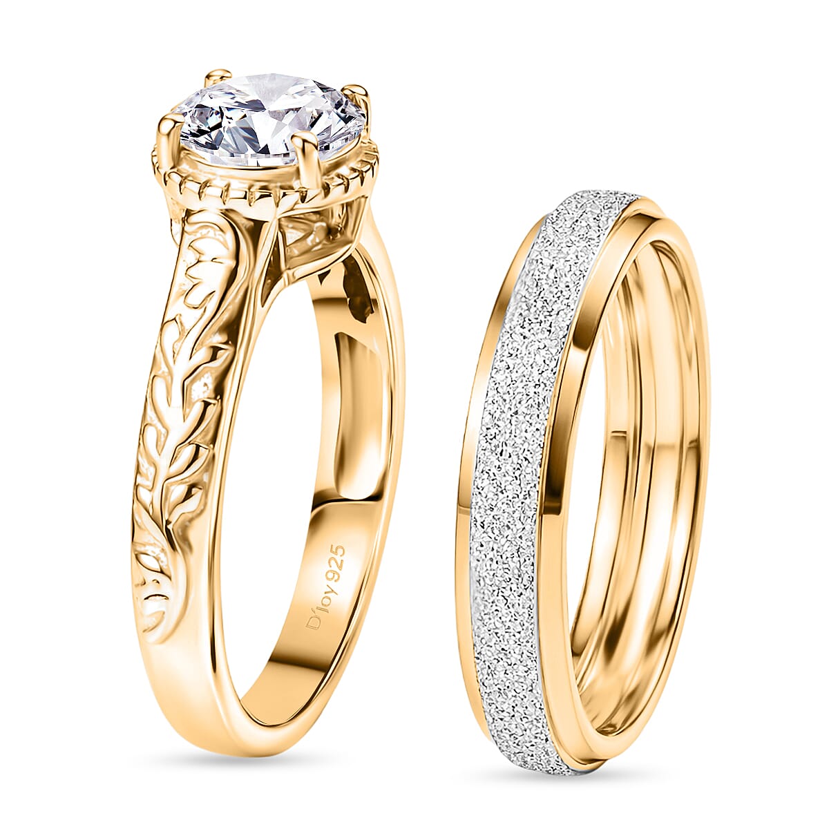 Set of 2 - D'Joy Moissanite Band Ring in Yellow Gold Plated Sterling Silver 1.00 Ct. 4449286 4