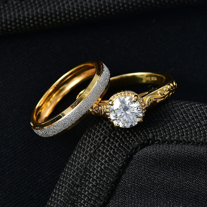 Set of 2 - D'Joy Moissanite Band Ring in Yellow Gold Plated Sterling Silver 1.00 Ct. 4449293 2