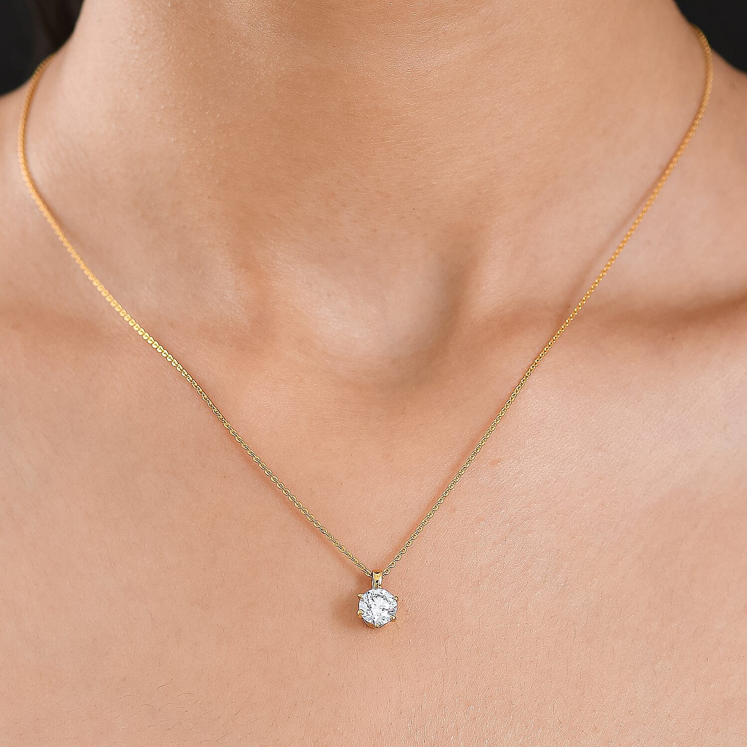 LUXURIANT 1 Ct. Lab Grown Diamond Solitaire Pendant with Chain (Size 20) in 18K Vermeil Yellow Gold Plated Sterling Silver (SI-GH) 4452393 3