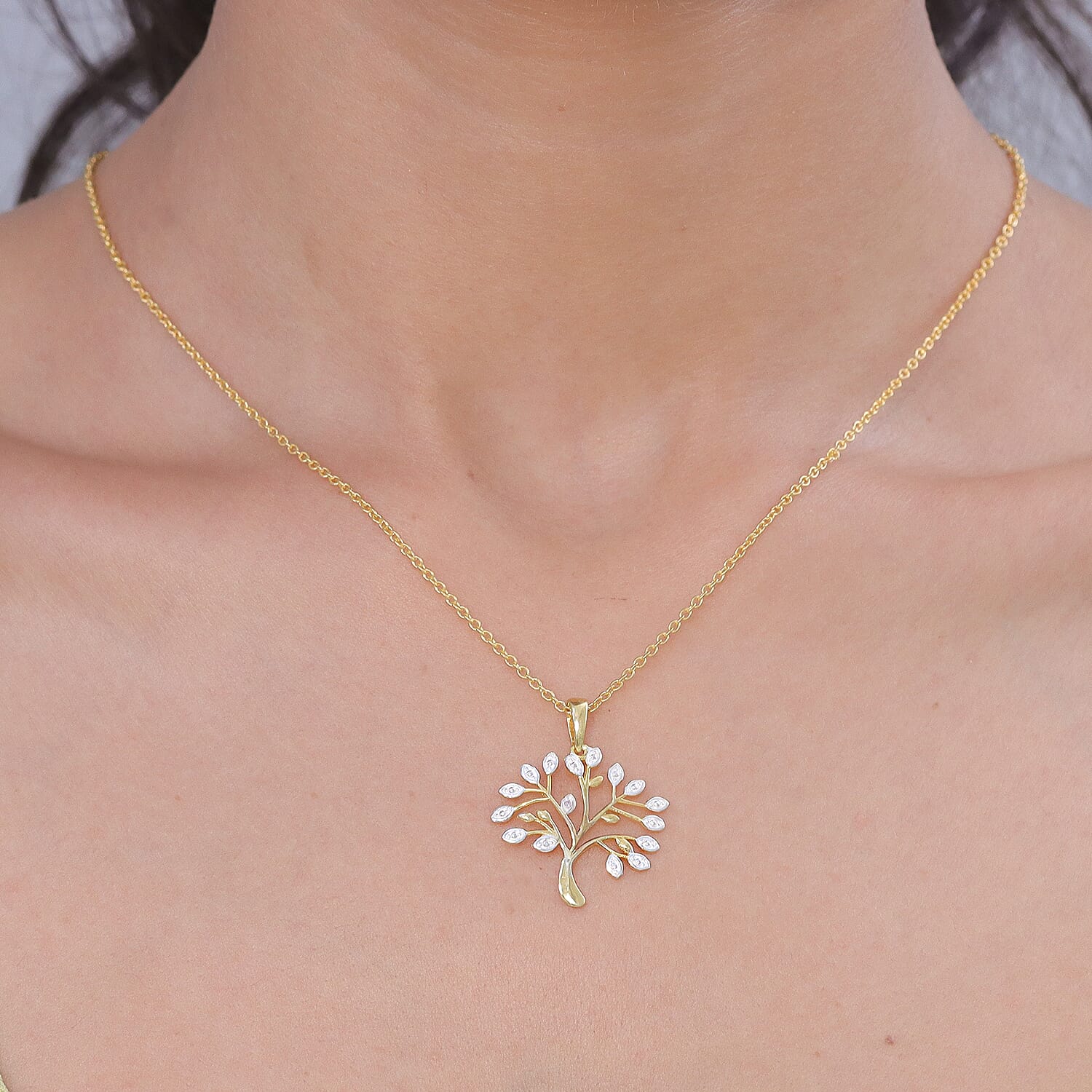 Natural White Diamond Tree of Life Pendant with Chain (Size 20) 4462494 2