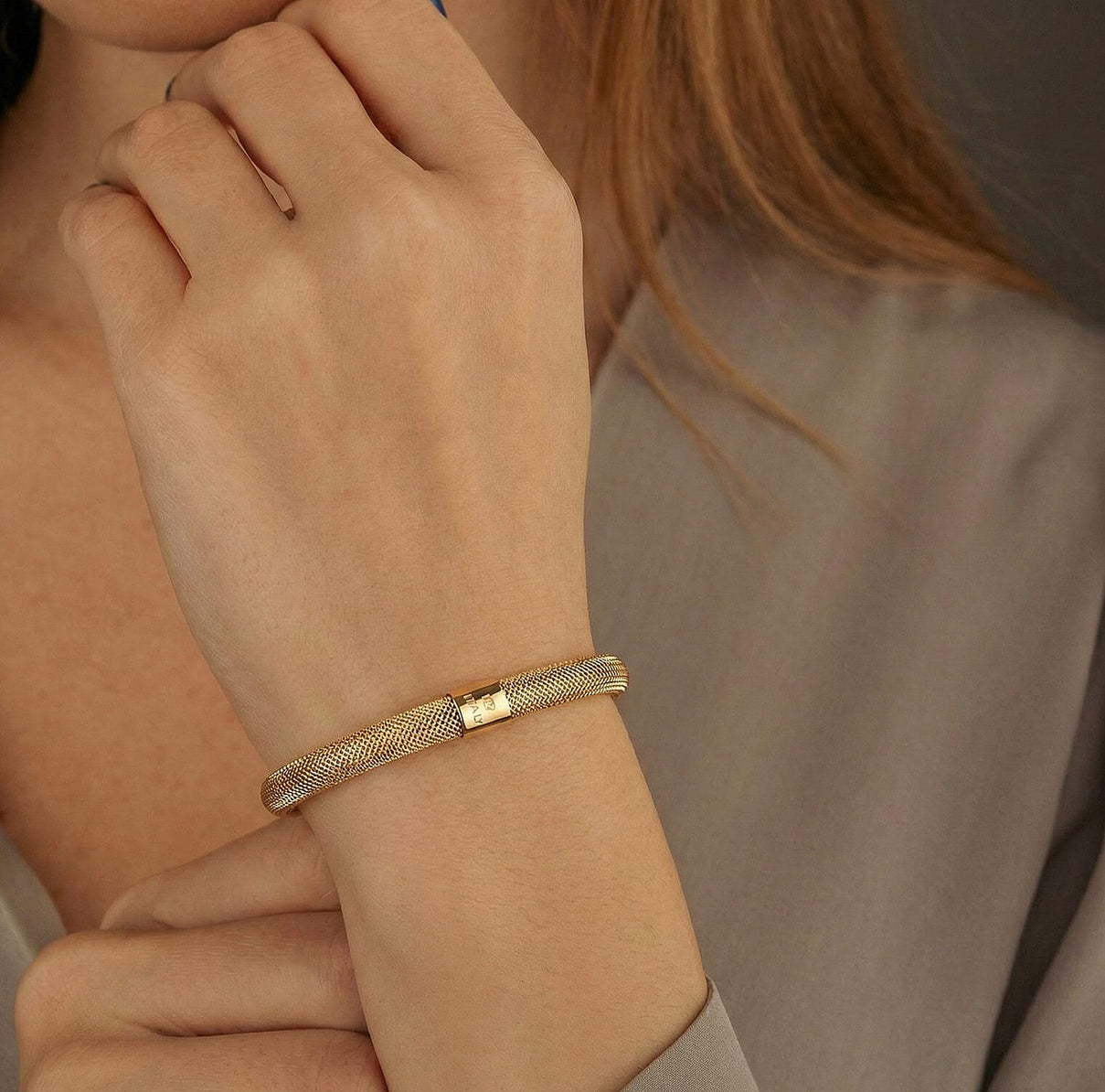 Italian Made 9K Yellow Gold Mesh Stretchable Bangle (Size - 7.25) 6025269 2