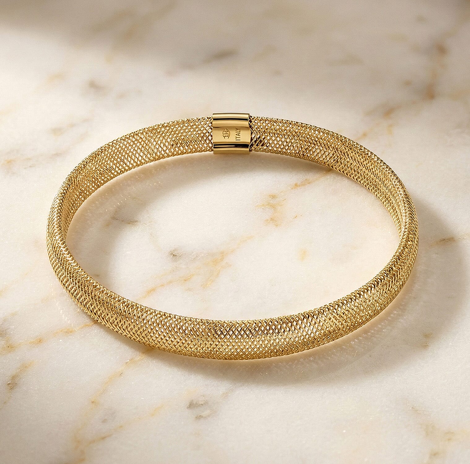 Italian Made 9K Yellow Gold Mesh Stretchable Bangle (Size - 7.25) 6025269 3