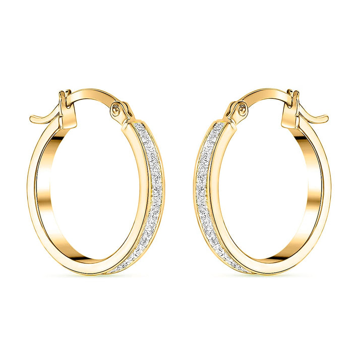 9K Yellow Gold 2.5MM Tube 19MM Stardust Creole Hoop Earrings 1.5 grams 6092898 1