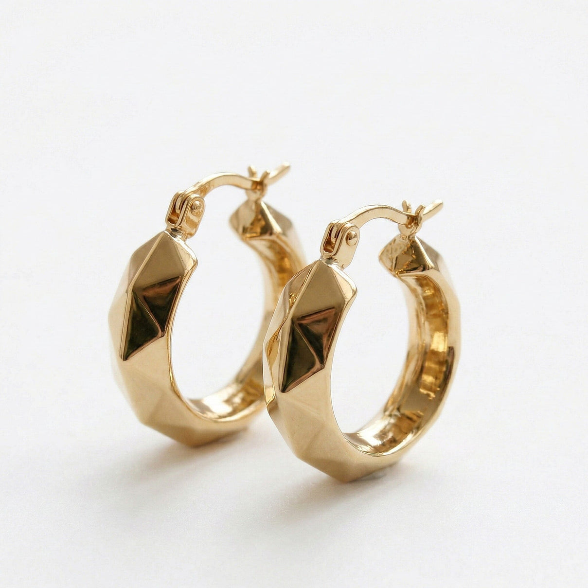 9K Yellow Gold 14MM Patterned Creole Earrings 0.53 grams 6092938 4