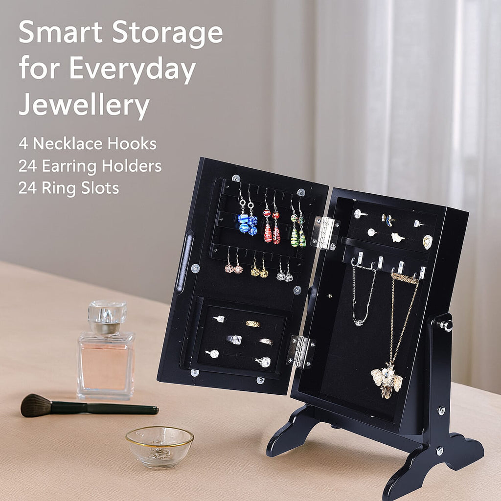 Portable Jewellery Cabinet with Standing Mirror - Black