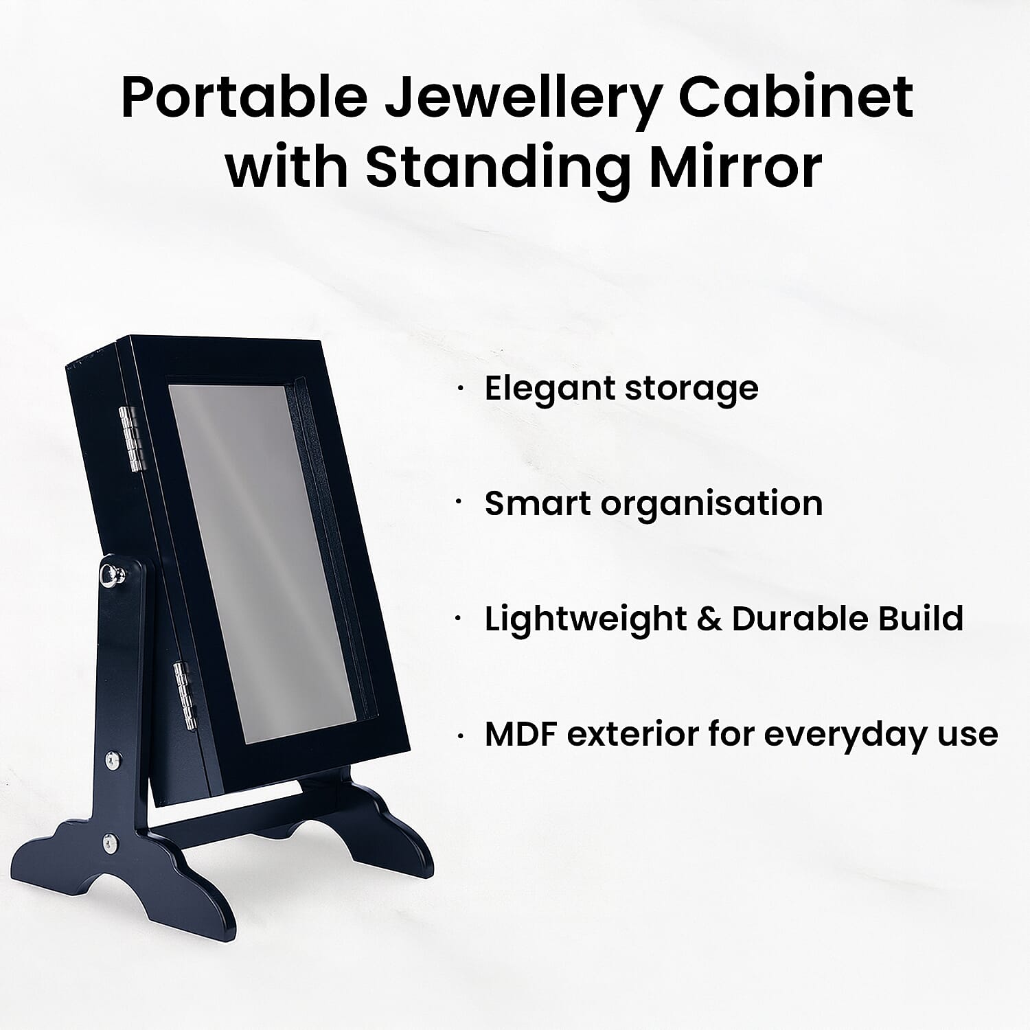 Portable Jewellery Cabinet with Standing Mirror - Black 6259963 3