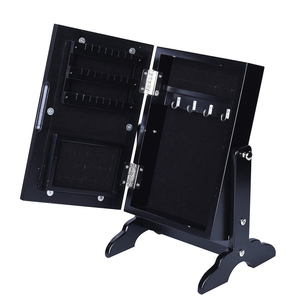 Portable Jewellery Cabinet with Standing Mirror - Black