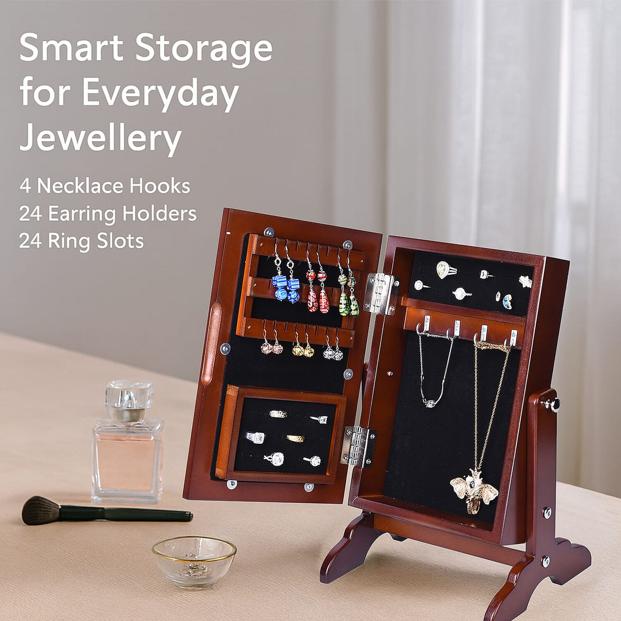 Portable Jewellery Cabinet with Standing Mirror - Brown V32512531 2