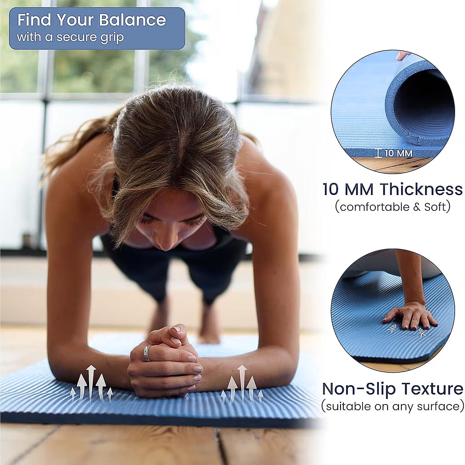Soul Smart NBR Foam, Non-Slip High Density 10MM Travel Yoga Mat with Carrying Strap for both men and women to Exercise, Workout, Gym, Yoga, Pilates, Floor Exercises at Home or Camping 6284207 2