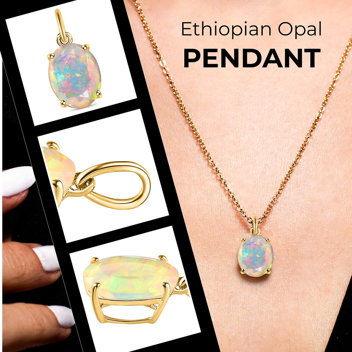 9K Yellow Gold AA Ethiopian Welo Opal Solitaire Pendant 1.22 Ct. 7126596 1