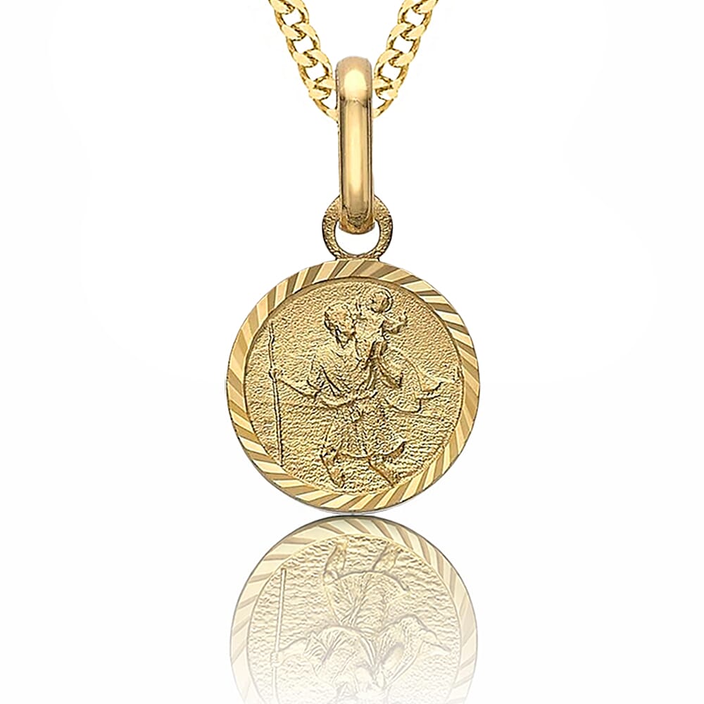 9K Yellow Gold 8 mm x 15.5mm Saint Christopher Round Diamond Cut And Satin Pendant 7159862 0
