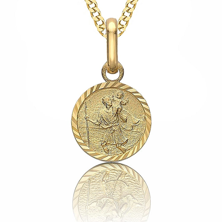 9K Yellow Gold 8 mm x 15.5mm Saint Christopher Round Diamond Cut And Satin Pendant 7159862 1
