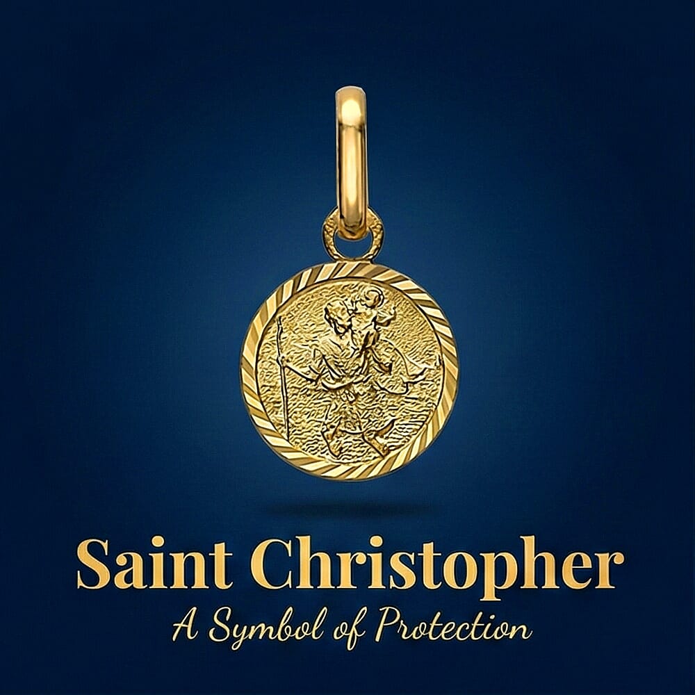 9K Yellow Gold 8 mm x 15.5mm Saint Christopher Round Diamond Cut And Satin Pendant 7159862 5