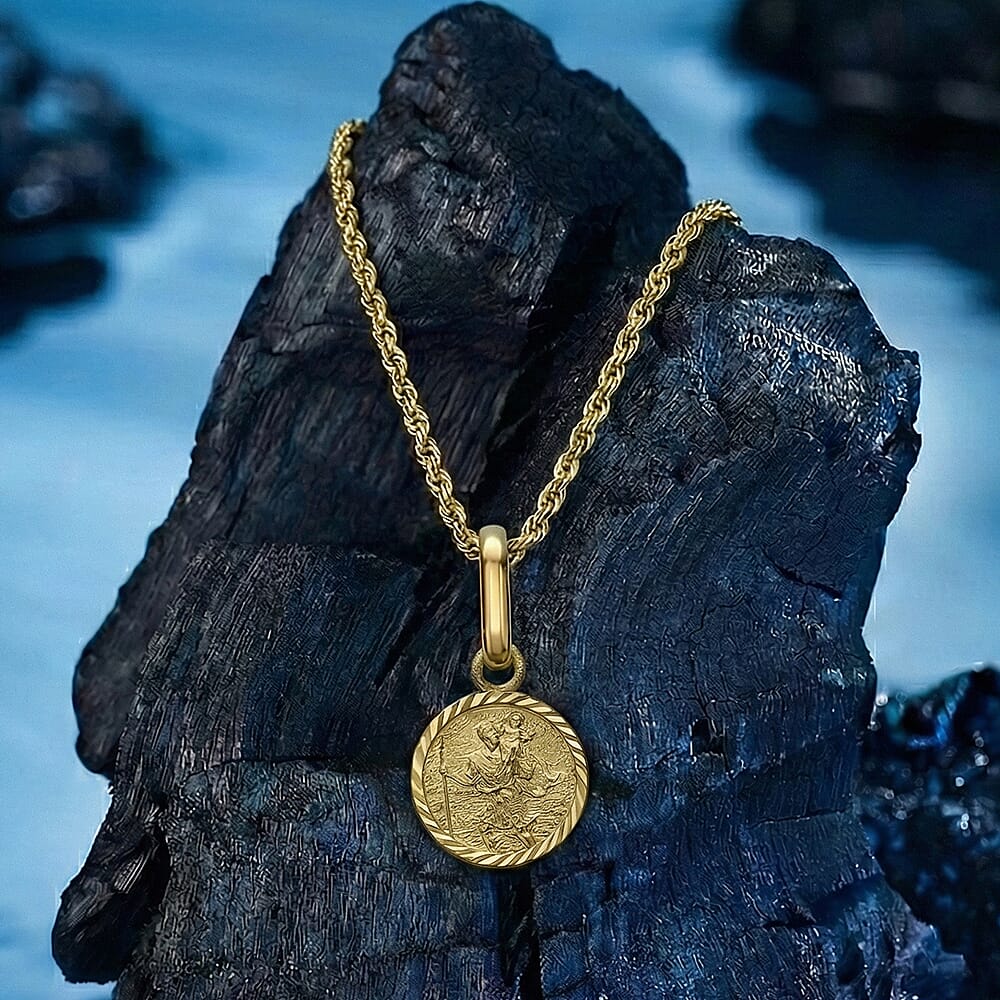9K Yellow Gold 8 mm x 15.5mm Saint Christopher Round Diamond Cut And Satin Pendant 7159862 6