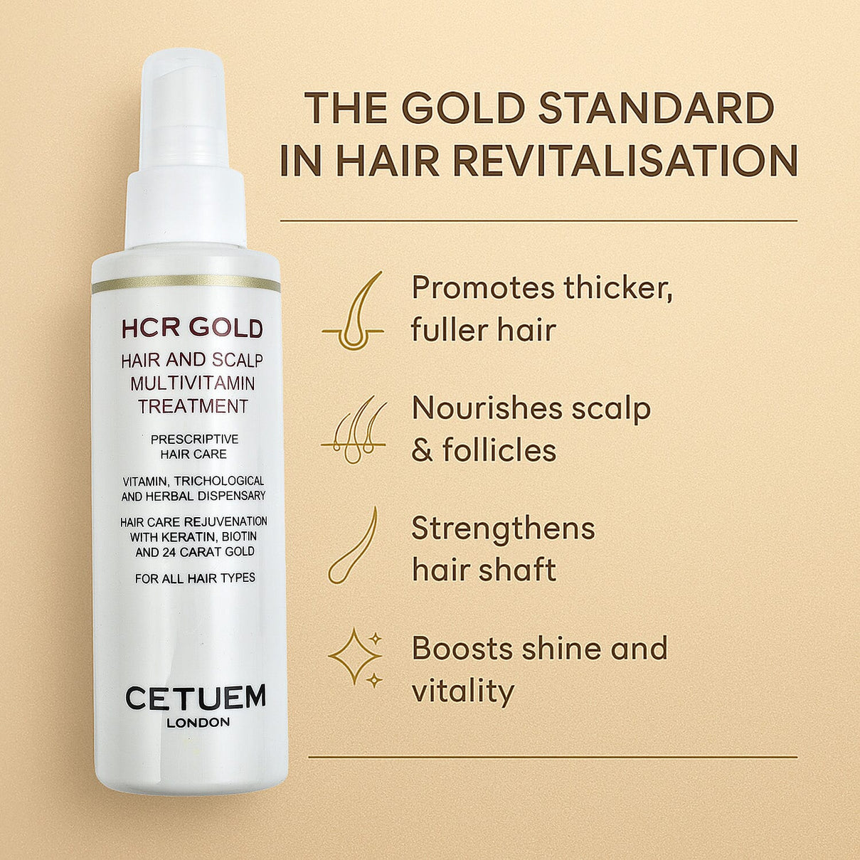 Cetuem HCR Gold Hair and Scalp with Multi-Vitamin B3, B5, B6, B7, C and Vitamin E Treatment for Healthy and Shinny Hair 7175715 2