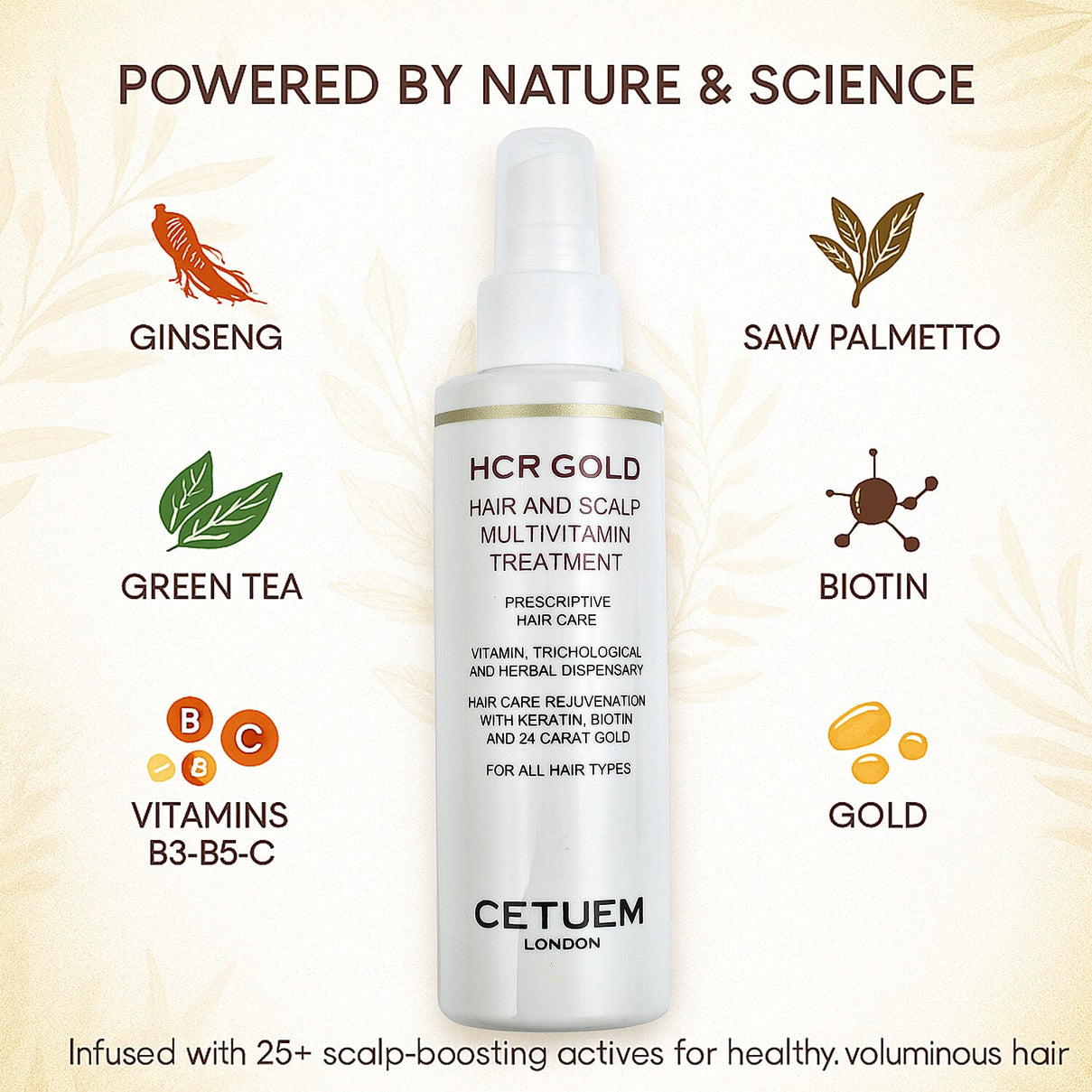 Cetuem HCR Gold Hair and Scalp with Multi-Vitamin B3, B5, B6, B7, C and Vitamin E Treatment for Healthy and Shinny Hair 7175715 3