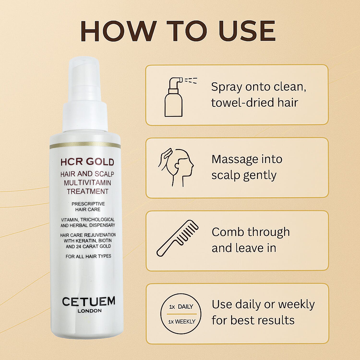 Cetuem HCR Gold Hair and Scalp with Multi-Vitamin B3, B5, B6, B7, C and Vitamin E Treatment for Healthy and Shinny Hair 7175715 4