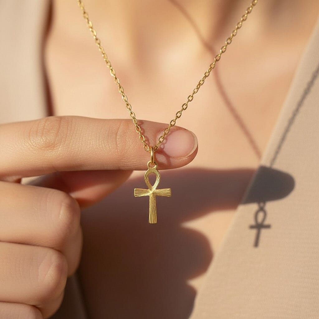 9K Yellow Gold 10mm X 22mm Ankh Cross Pendant 7188535 2