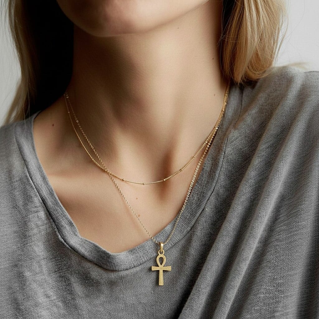 9K Yellow Gold 10mm X 22mm Ankh Cross Pendant 7188535 4