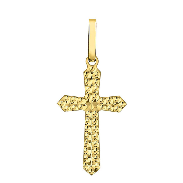 9K Yellow Gold 11mm X 24mm Embossed Cross Pendant 7188536 1